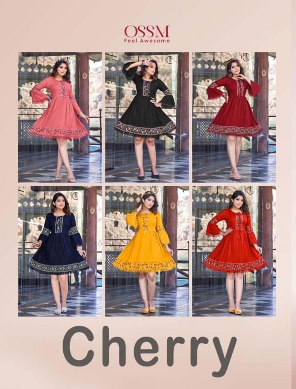 Ossm Cherry Fancy Rayon Embroidery Short Kurti Collection